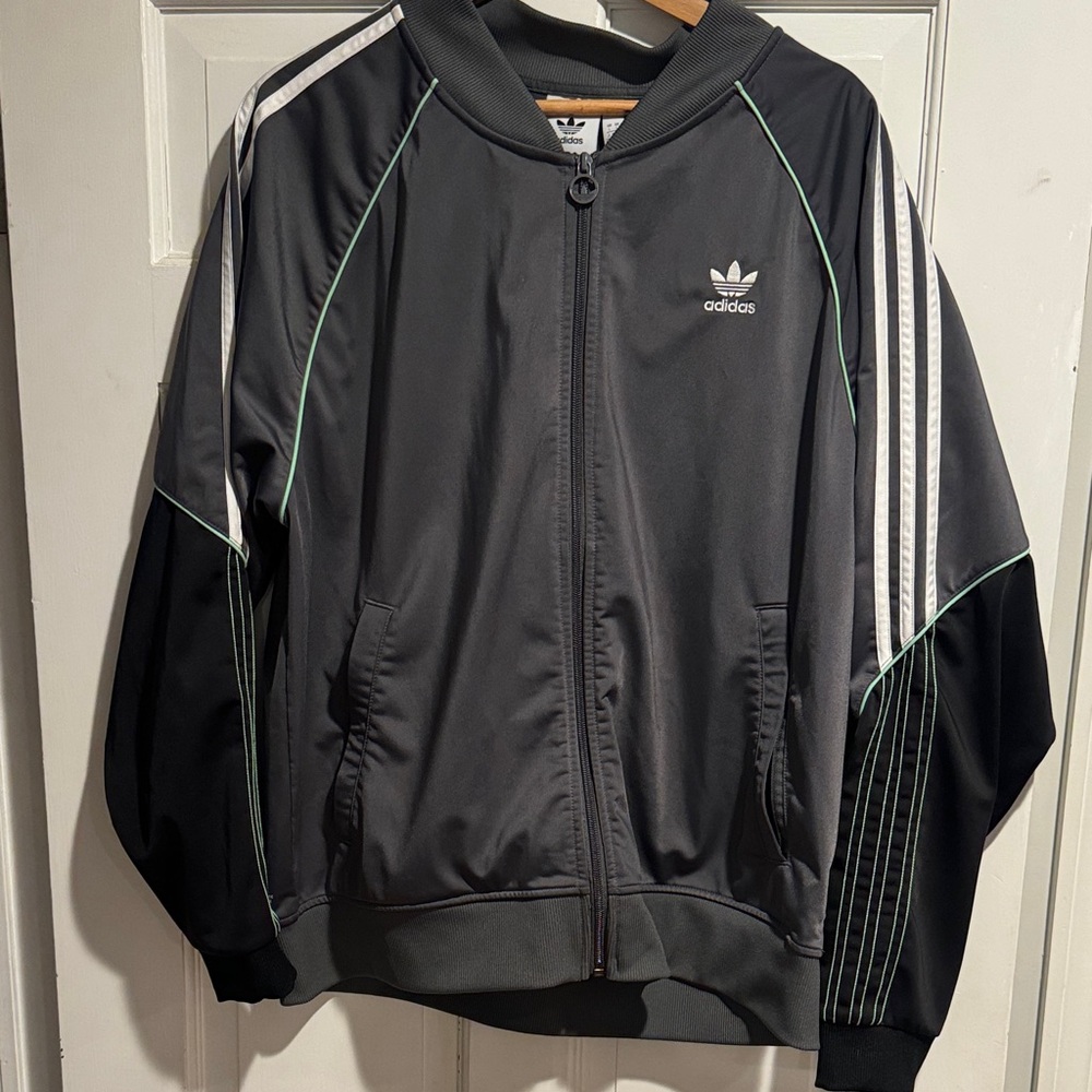 Adidas Black, green and White Track Jacket